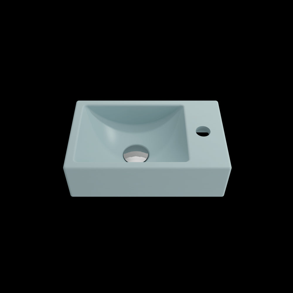 Milano Wall-Mounted Sink Fireclay 14.5 in. 1-hole Left Faucet in Matte Ice Blue