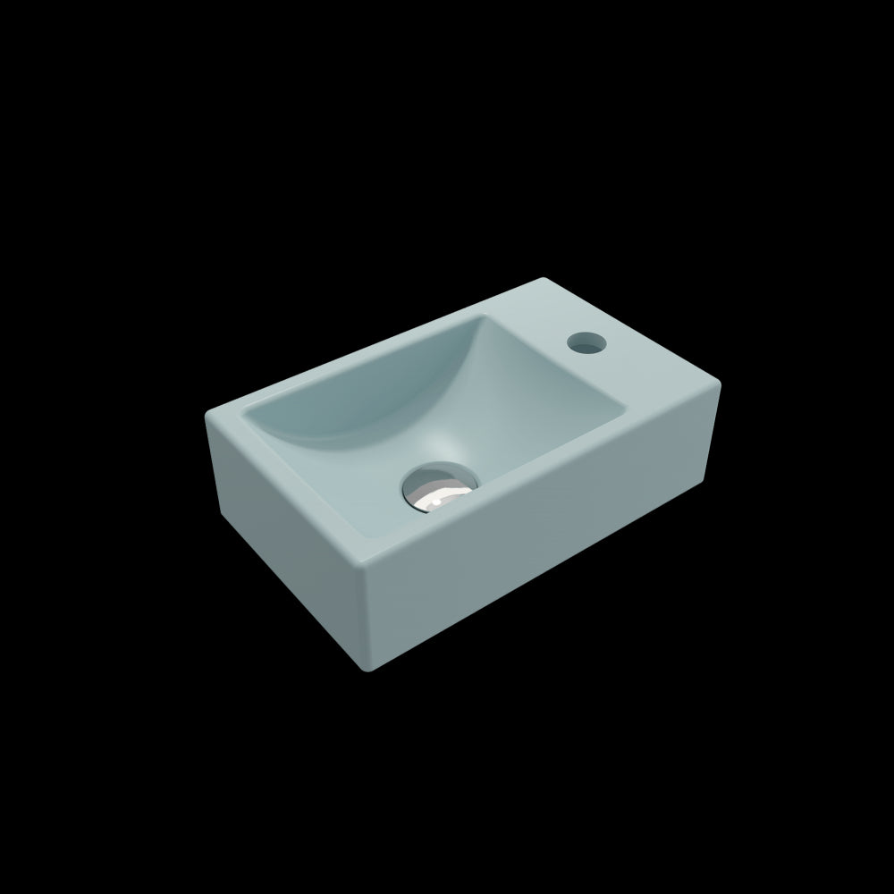 Milano Wall-Mounted Sink Fireclay 14.5 in. 1-hole Left Faucet in Matte Ice Blue