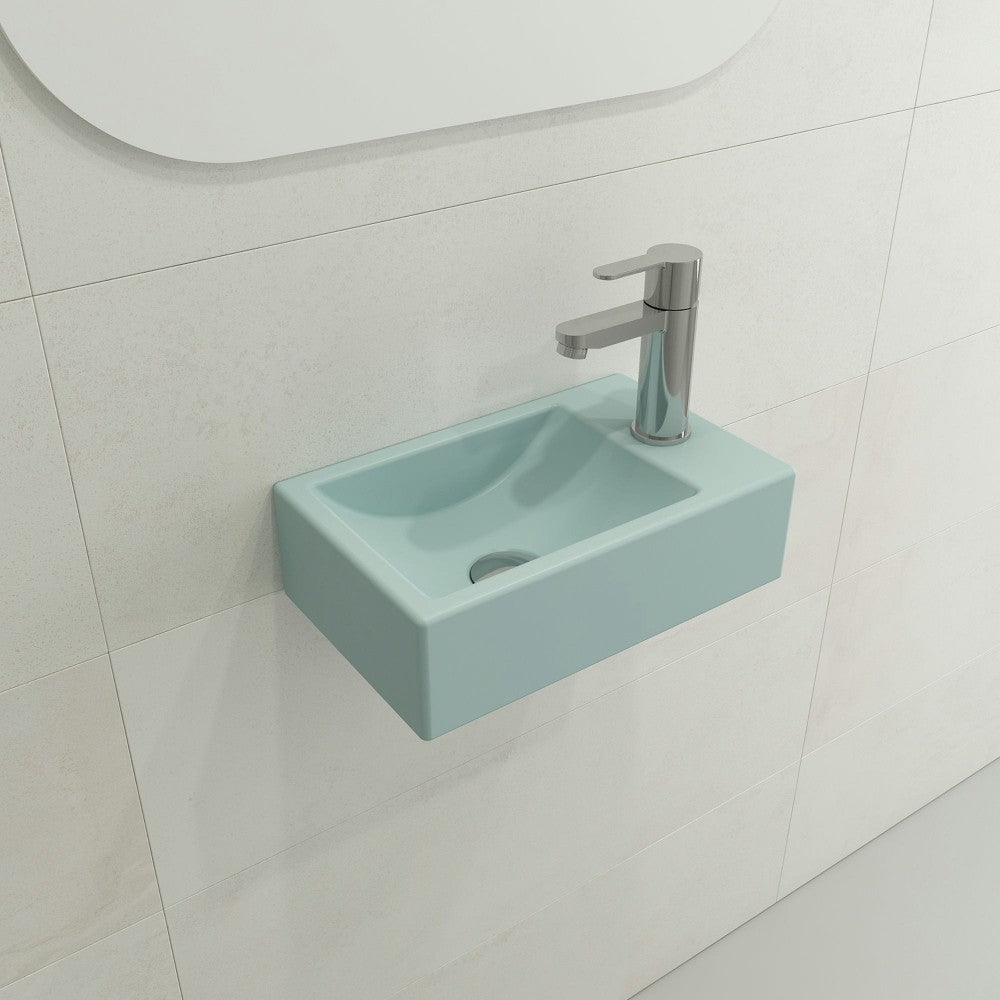 Milano Wall-Mounted Sink Fireclay 14.5 in. 1-hole Left Faucet in Matte Ice Blue