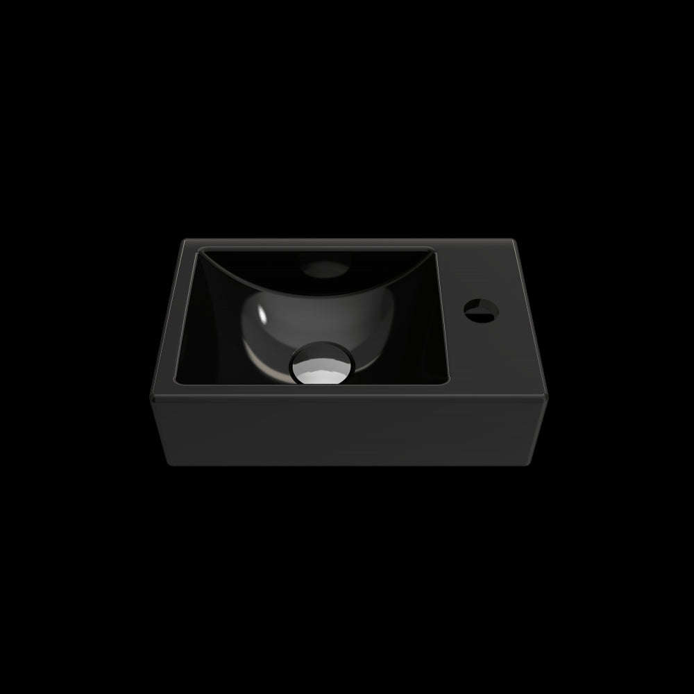 Milano Wall-Mounted Sink Fireclay 14.5 in. 1-hole Left Side Faucet Deck in Black