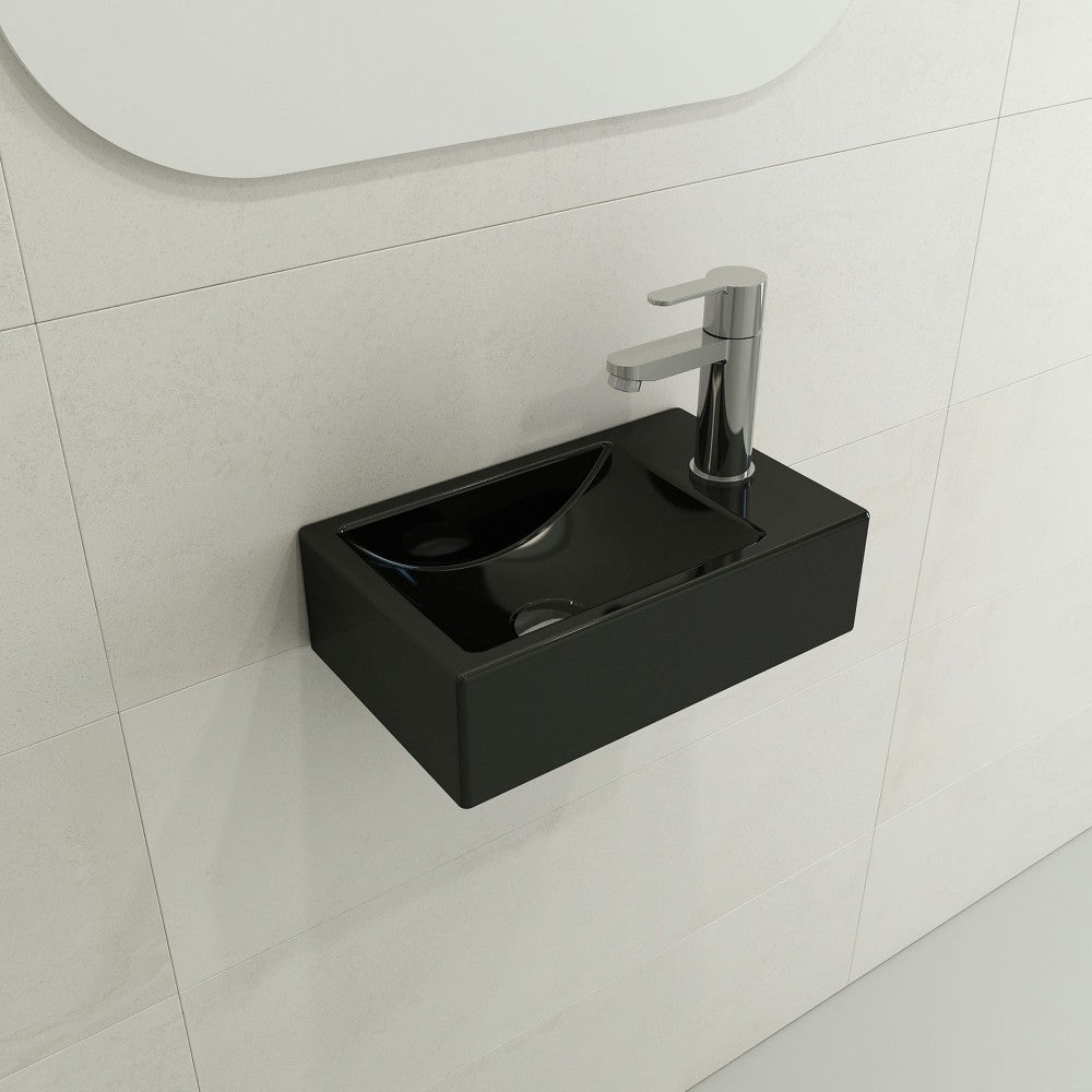Milano Wall-Mounted Sink Fireclay 14.5 in. 1-hole Left Side Faucet Deck in Black