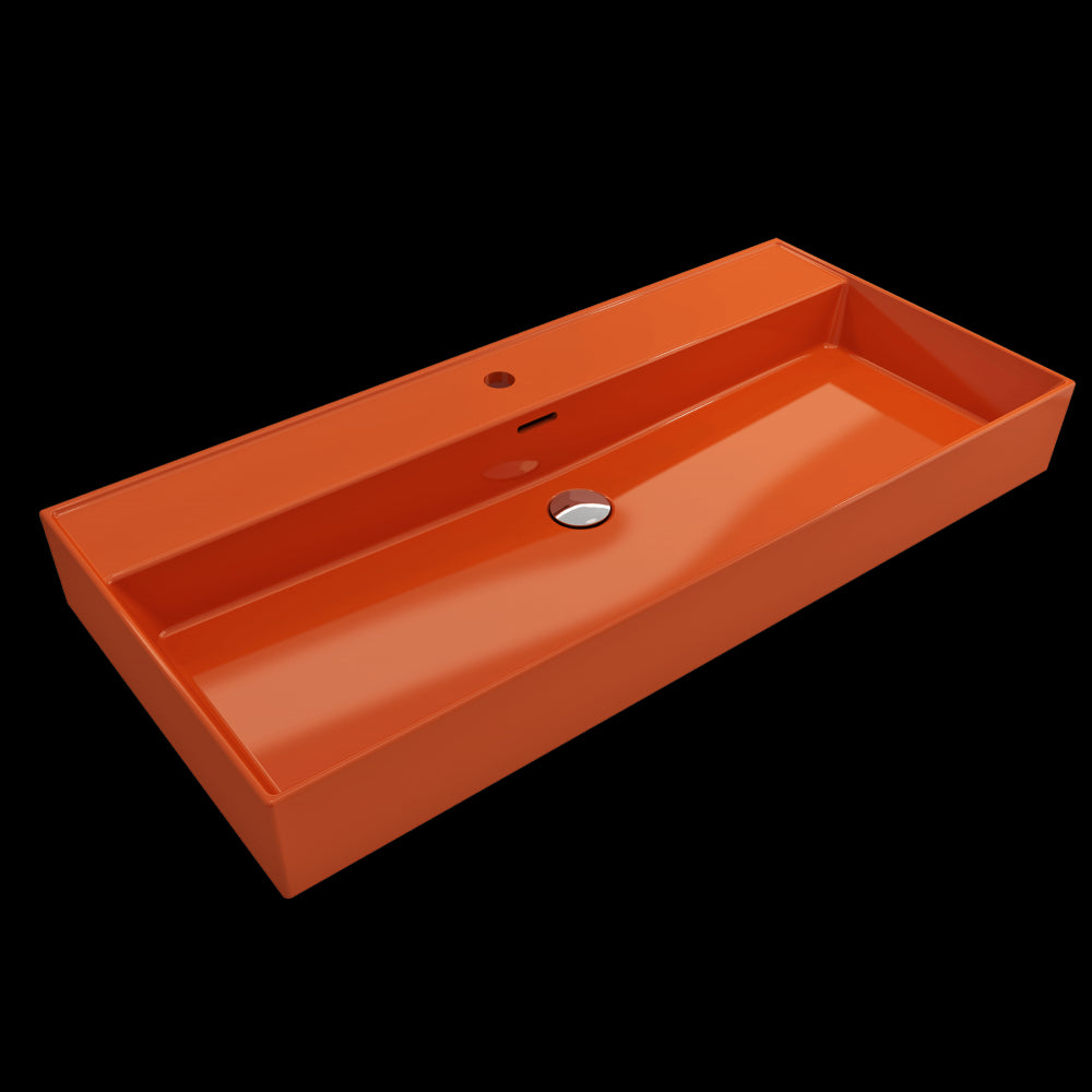 Milano Wall-Mounted Sink Fireclay 39.75 in. 1-Hole with Overflow in Orange