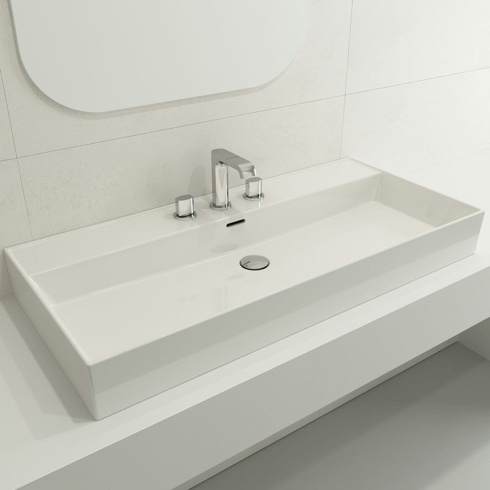Milano Wall-Mounted Sink Fireclay 39.75 in. 3-Hole with Overflow in White