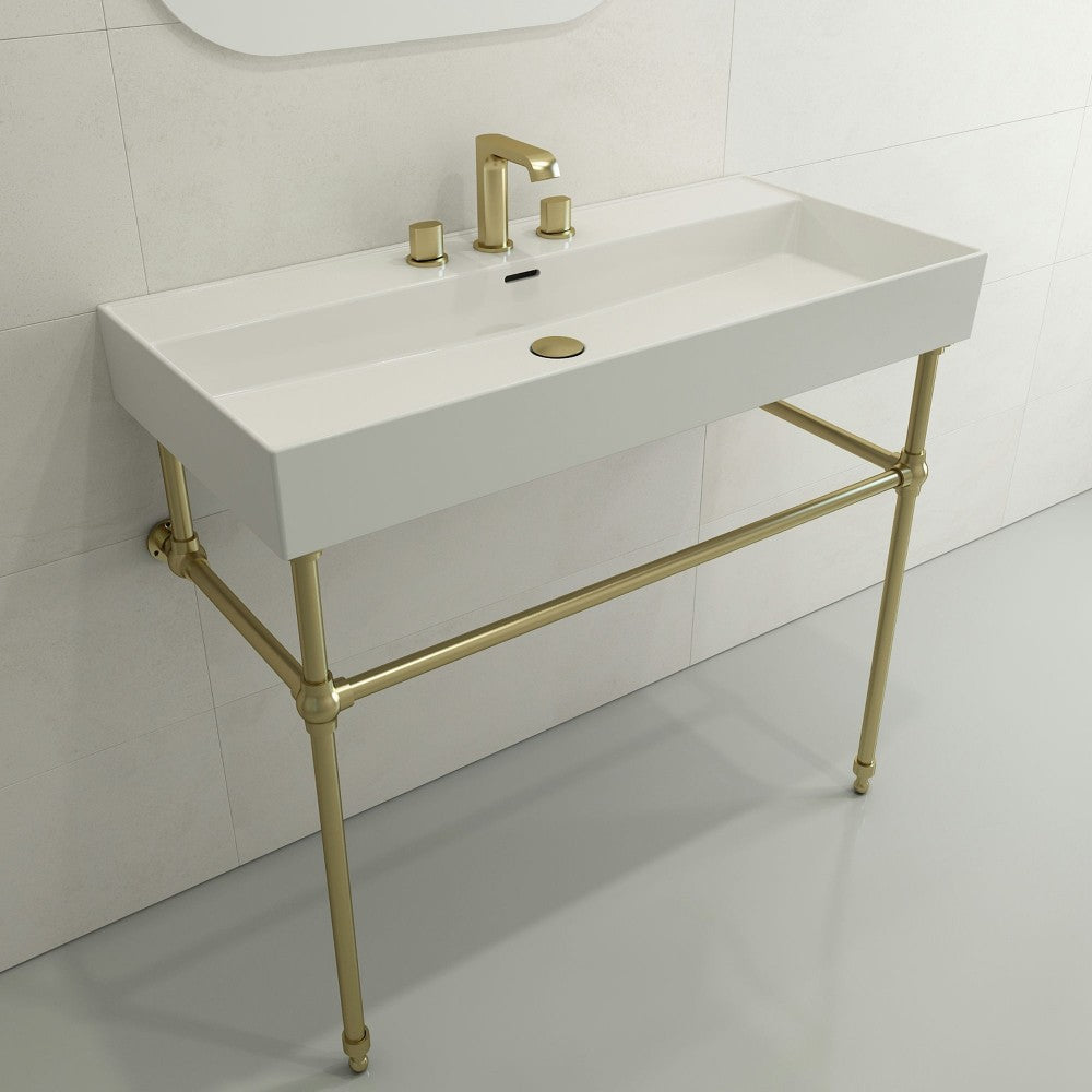 Milano Wall-Mounted Sink Fireclay 39.75 in. 3-Hole with Overflow in White
