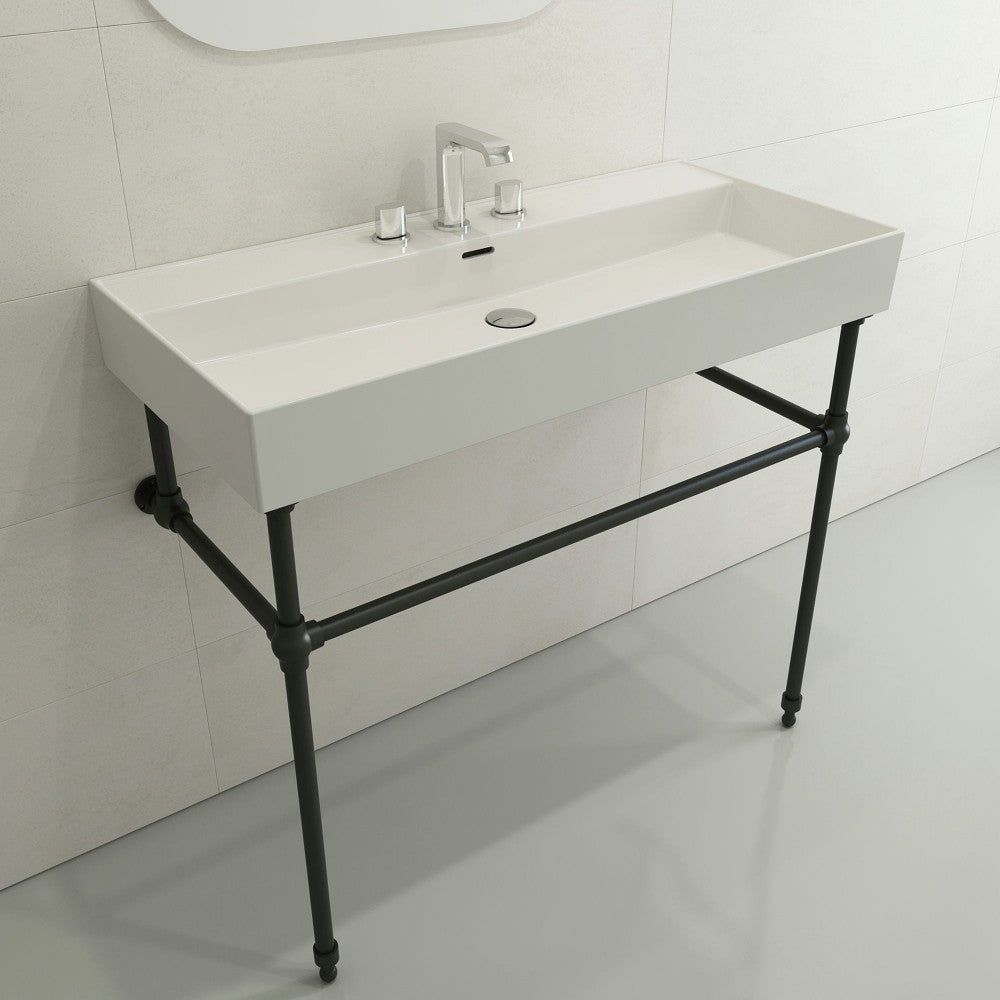 Milano Wall-Mounted Sink Fireclay 39.75 in. 3-Hole with Overflow in White