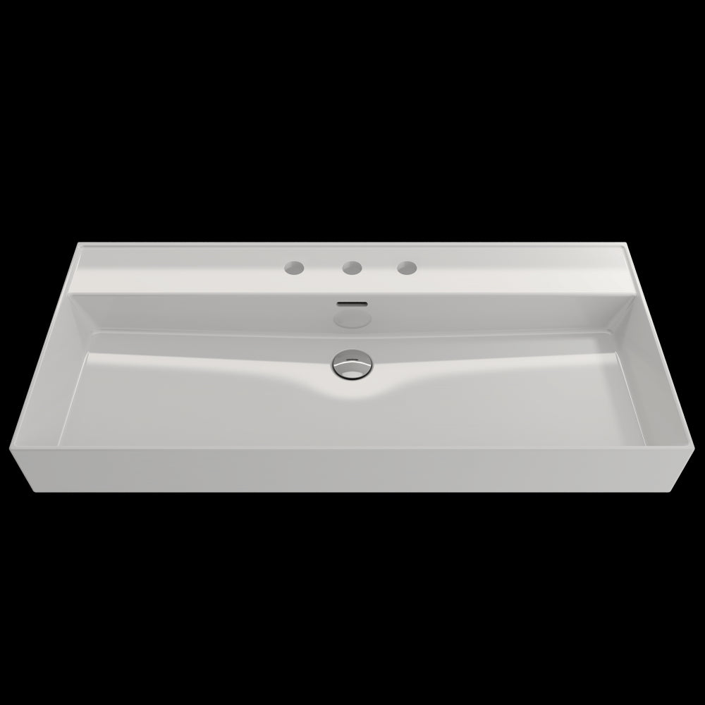 Milano Wall-Mounted Sink Fireclay 39.75 in. 3-Hole with Overflow in White