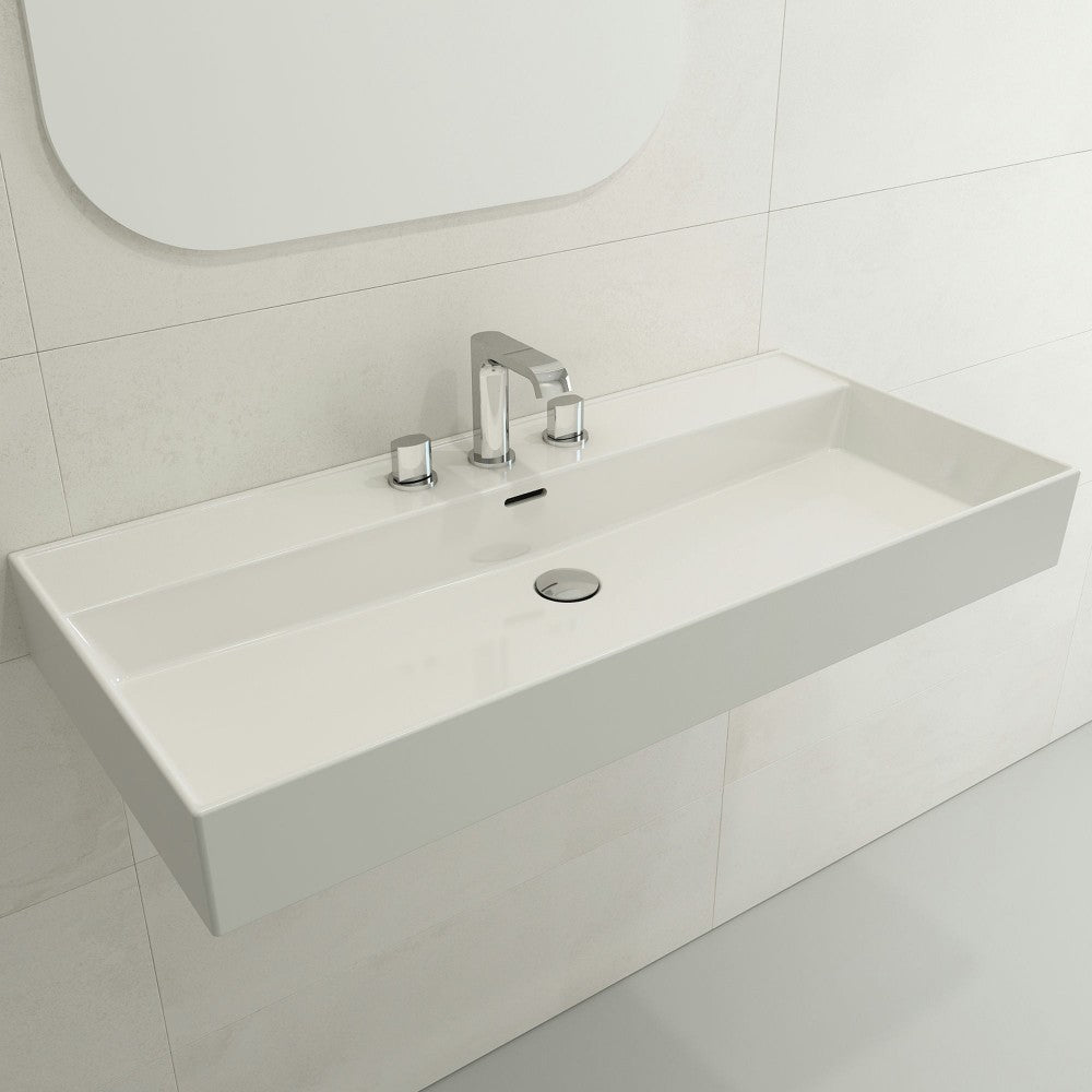 Milano Wall-Mounted Sink Fireclay 39.75 in. 3-Hole with Overflow in White