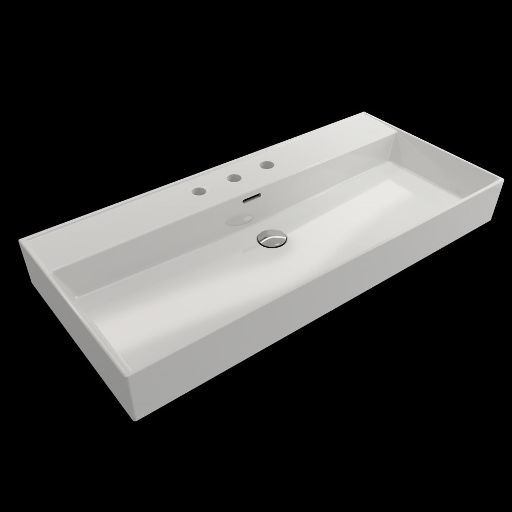 Milano Wall-Mounted Sink Fireclay 39.75 in. 3-Hole with Overflow in White