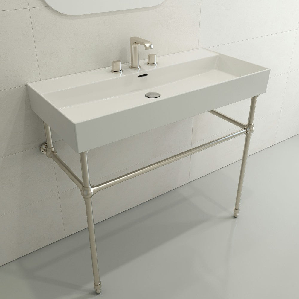 Milano Wall-Mounted Sink Fireclay 39.75 in. 3-Hole with Overflow in White