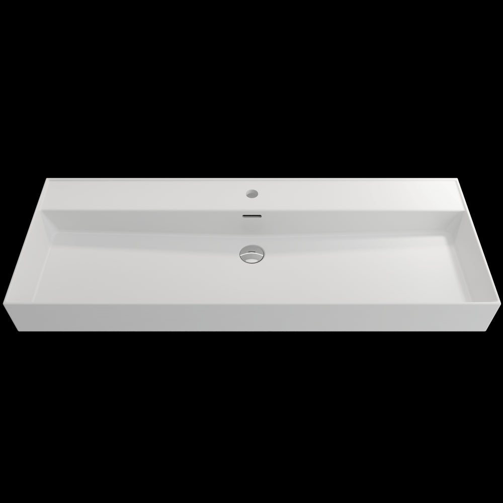 Milano Wall-Mounted Sink Fireclay 47.75 in. 1-Hole with Overflow in Matte White