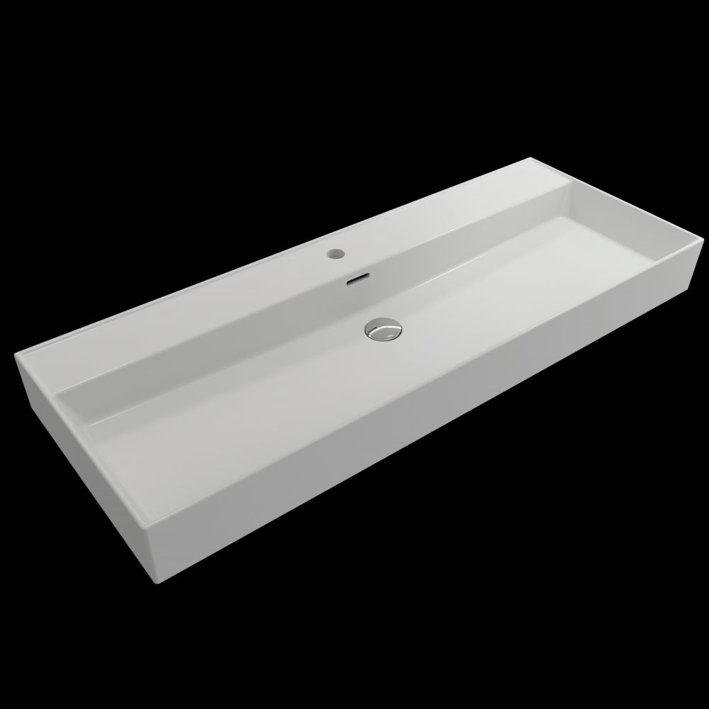 Milano Wall-Mounted Sink Fireclay 47.75 in. 1-Hole with Overflow in Matte White