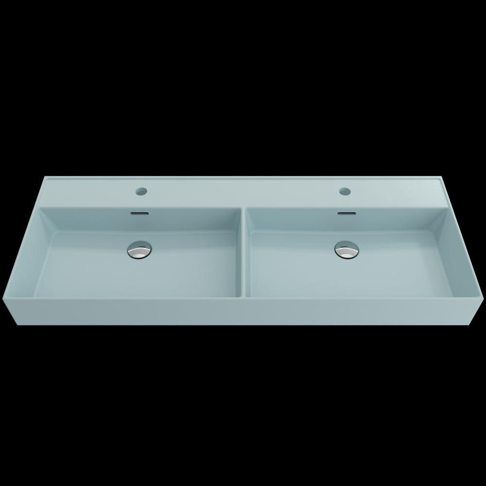 Milano Wall-Mounted Sink Fireclay 47.75 in. Double Bowl in Matte Ice Blue