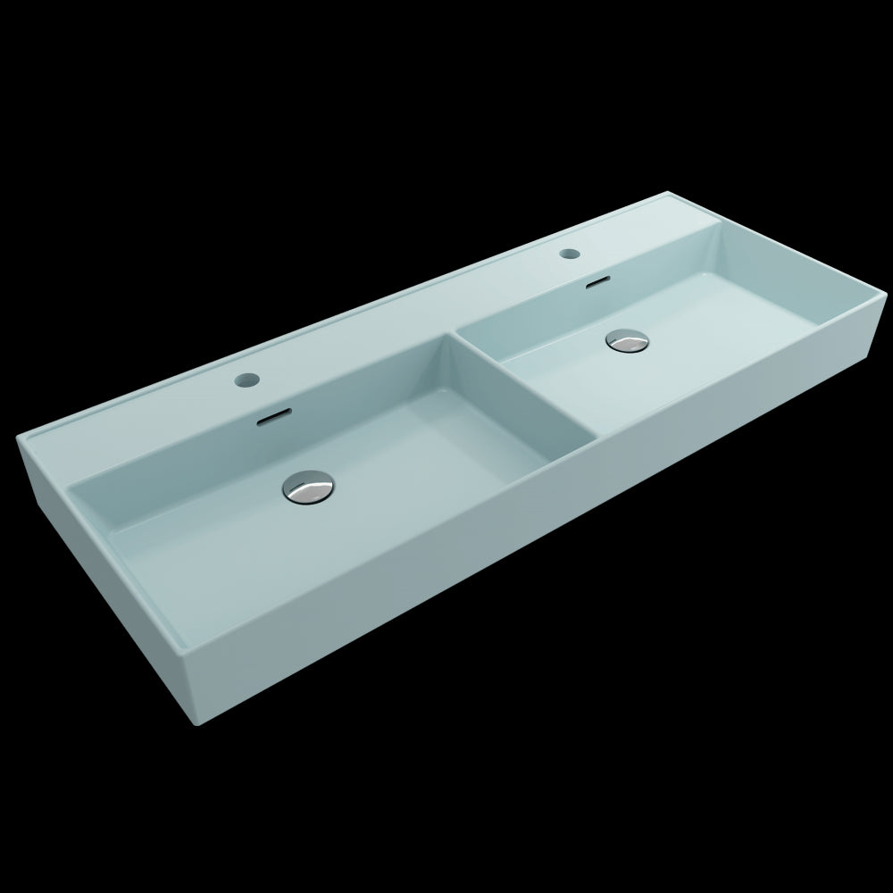 Milano Wall-Mounted Sink Fireclay 47.75 in. Double Bowl in Matte Ice Blue
