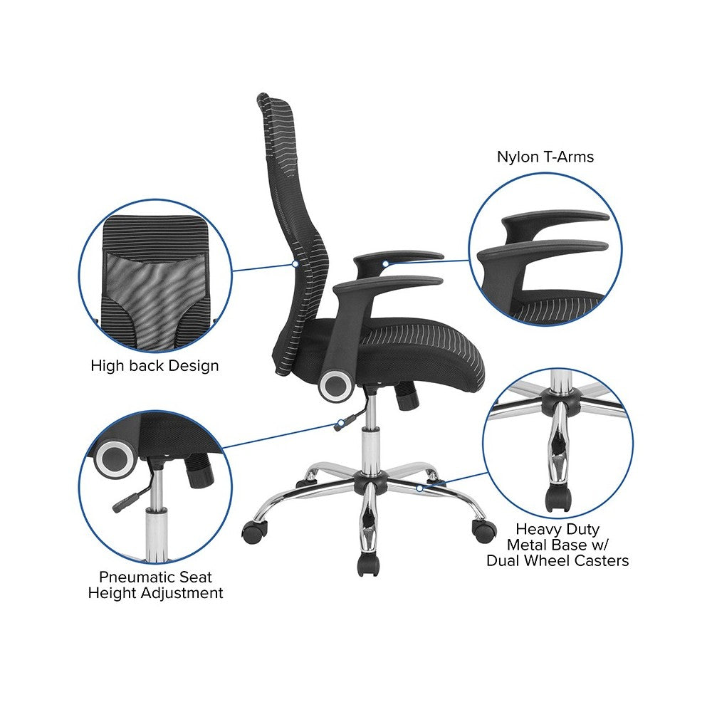 Milford High Back Ergonomic Office Chair with Contemporary Mesh Design in Black and White