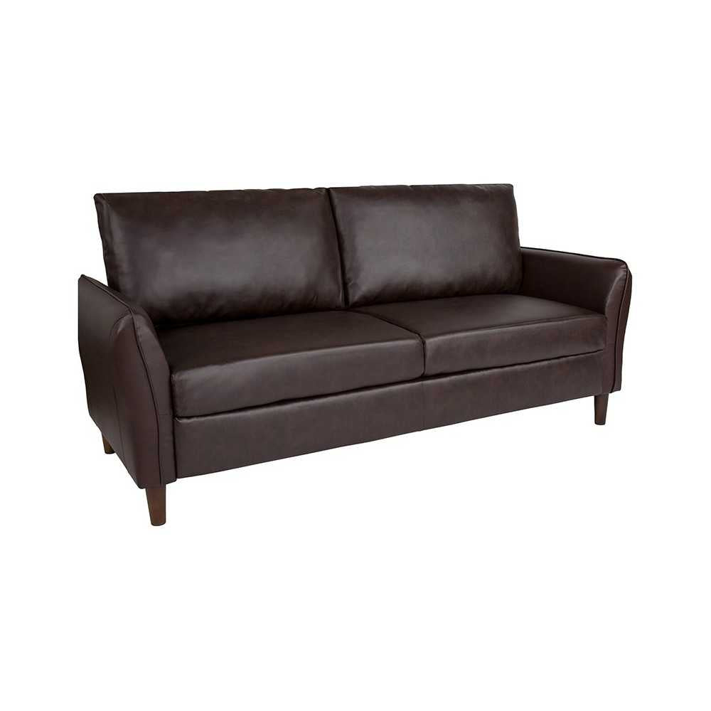 Milton Park Upholstered Plush Pillow Back Sofa in Brown LeatherSoft
