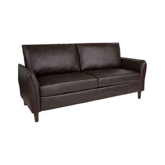 Milton Park Upholstered Plush Pillow Back Sofa in Brown LeatherSoft