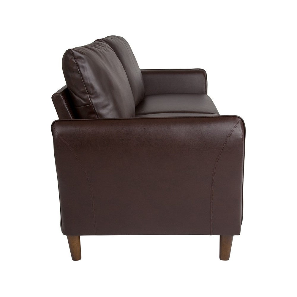 Milton Park Upholstered Plush Pillow Back Sofa in Brown LeatherSoft