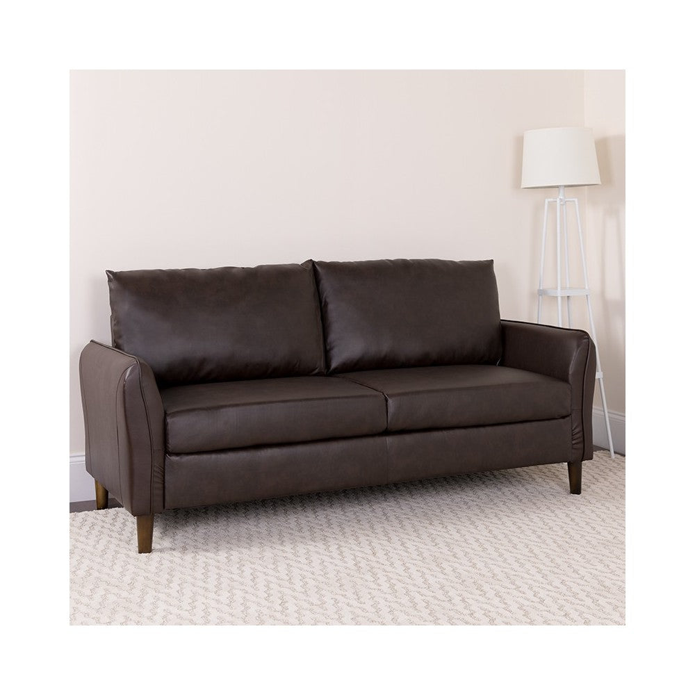 Milton Park Upholstered Plush Pillow Back Sofa in Brown LeatherSoft