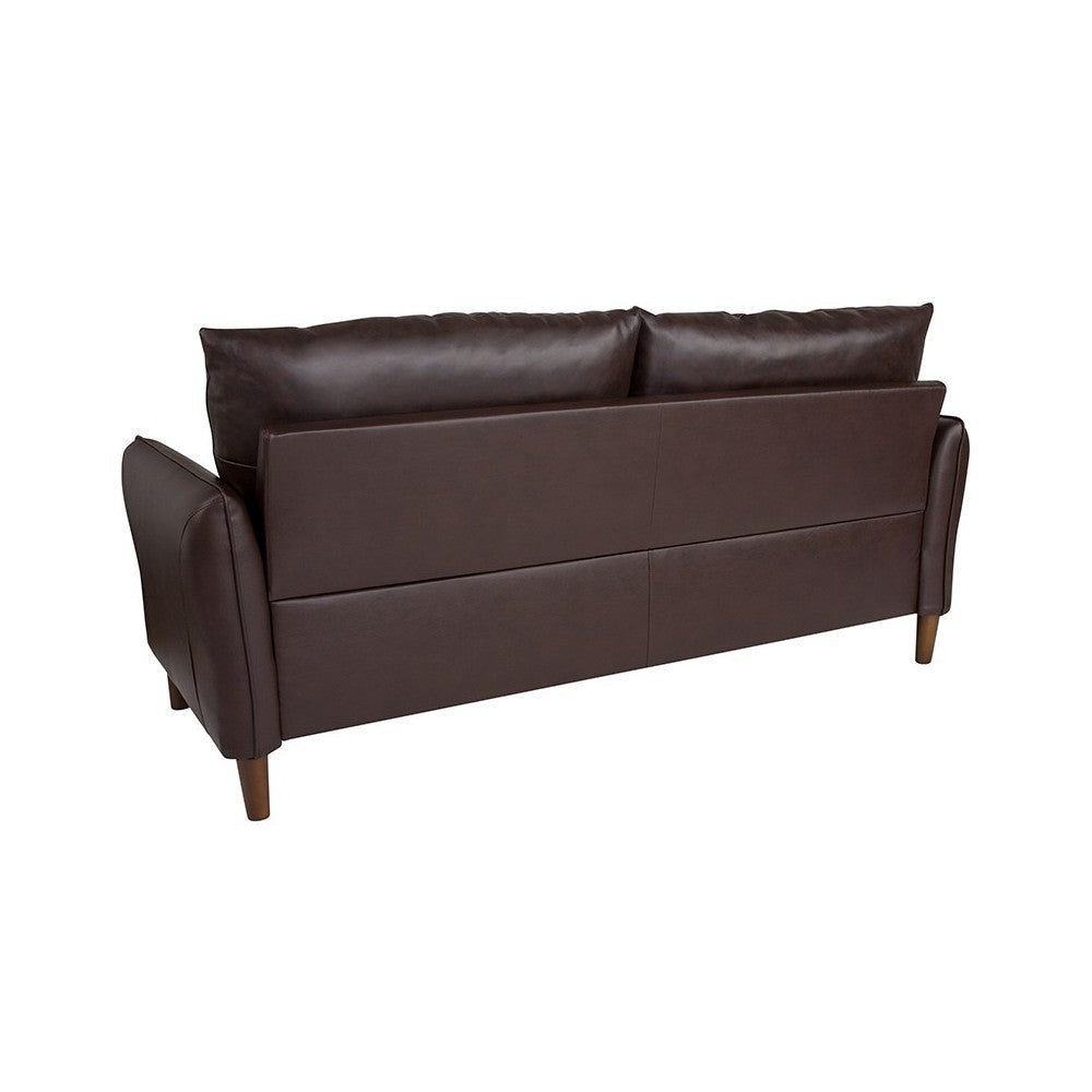 Milton Park Upholstered Plush Pillow Back Sofa in Brown LeatherSoft