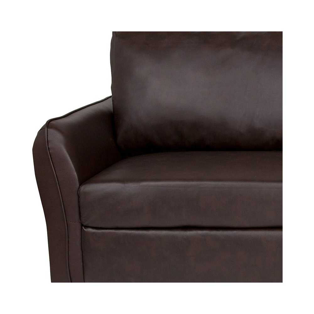 Milton Park Upholstered Plush Pillow Back Sofa in Brown LeatherSoft