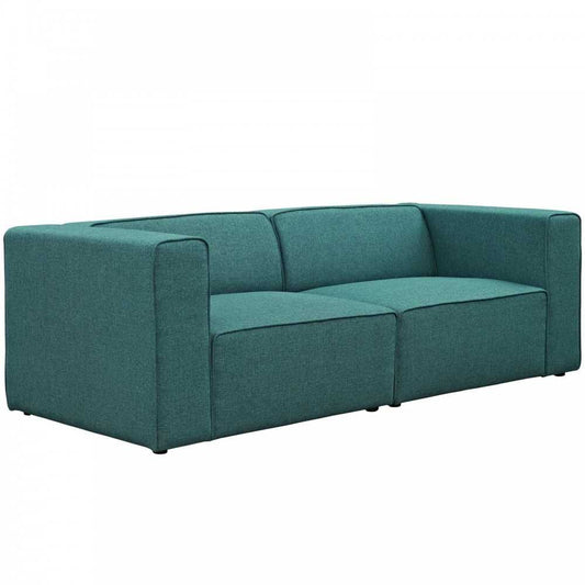 Mingle 2 Piece Upholstered Fabric Sectional Sofa Set, Teal