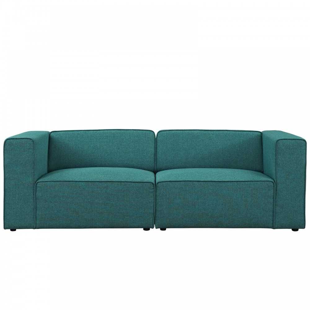 Mingle 2 Piece Upholstered Fabric Sectional Sofa Set, Teal