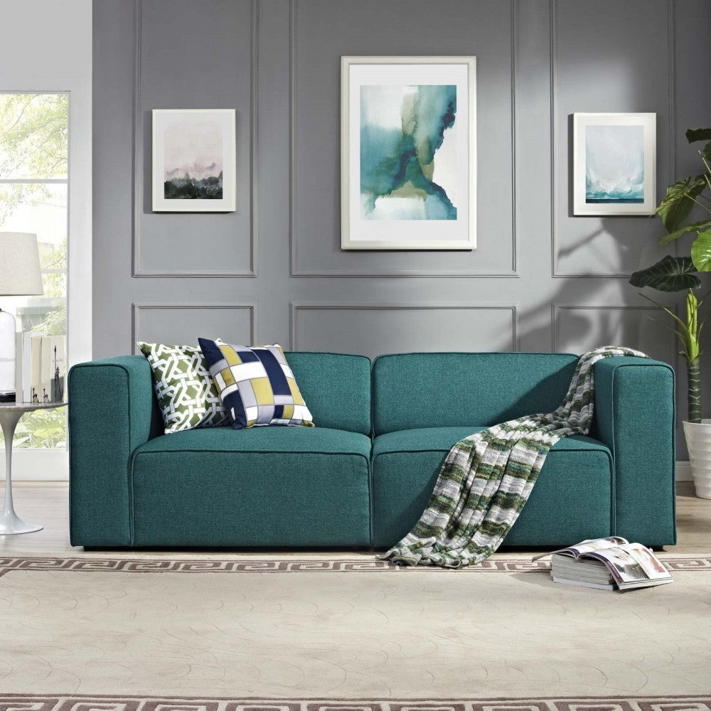 Mingle 2 Piece Upholstered Fabric Sectional Sofa Set, Teal