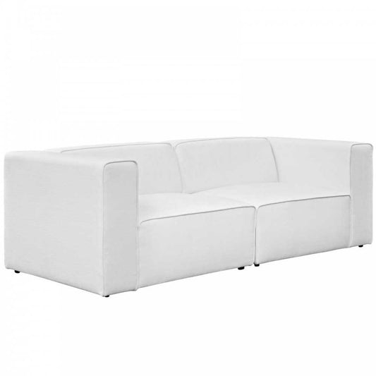 Mingle 2 Piece Upholstered Fabric Sectional Sofa Set, White