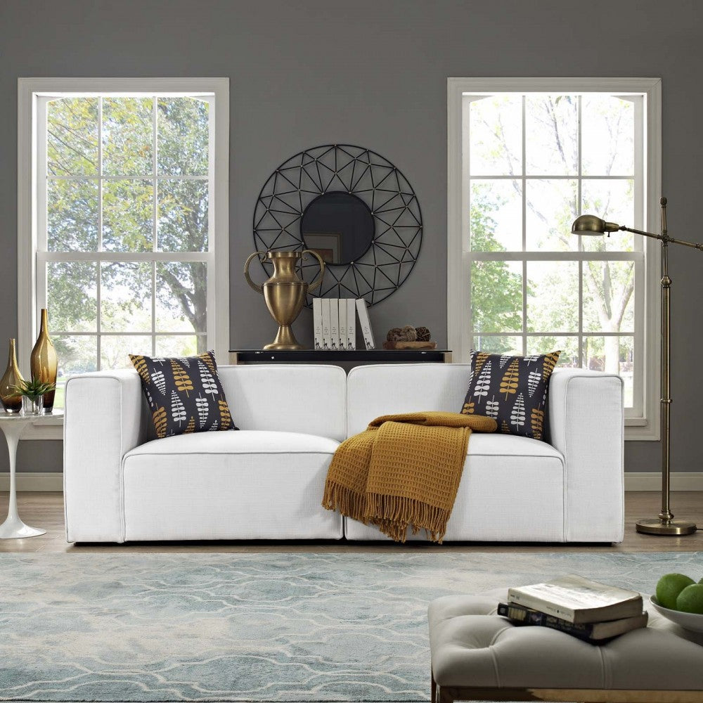 Mingle 2 Piece Upholstered Fabric Sectional Sofa Set, White