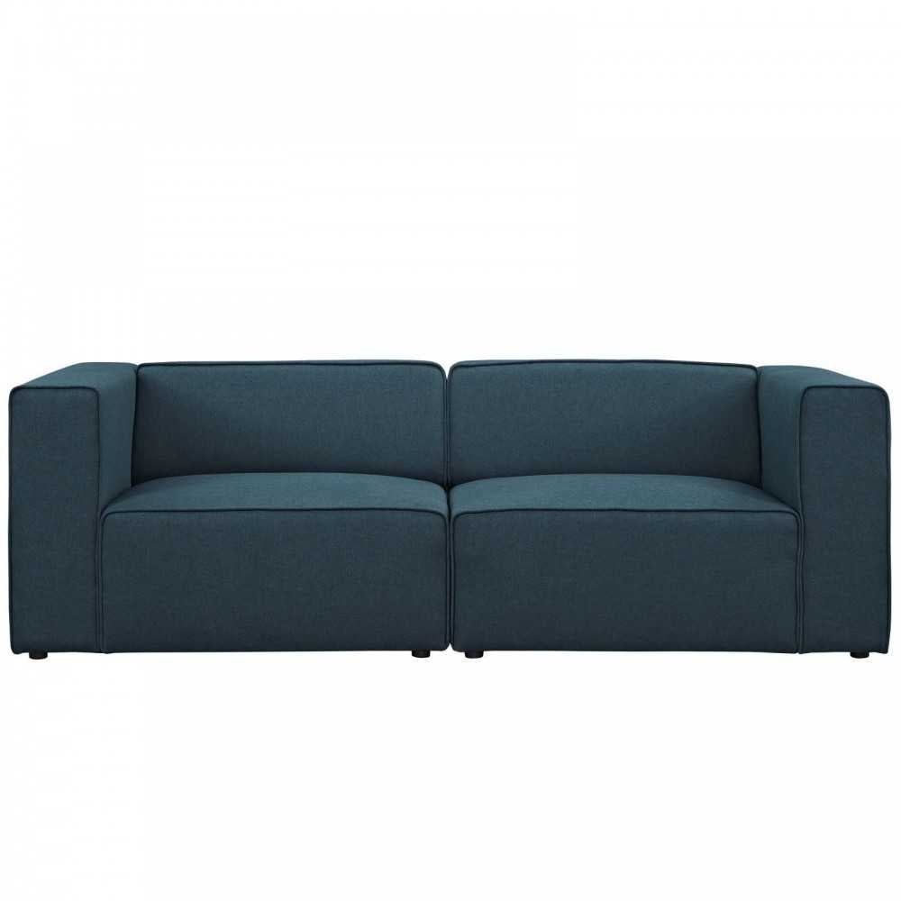 Mingle 2 Piece Upholstered Fabric Sectional Sofa Set, Blue