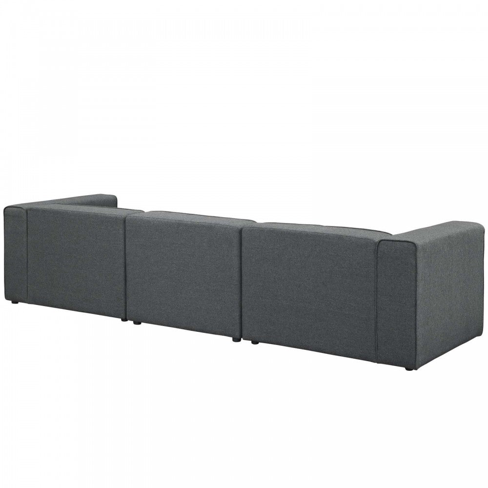 Mingle 3 Piece Upholstered Fabric Sectional Sofa Set, Gray