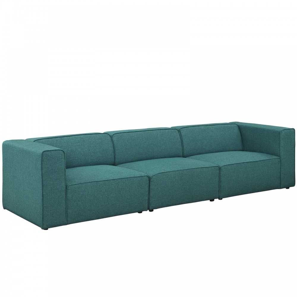 Mingle 3 Piece Upholstered Fabric Sectional Sofa Set, Teal