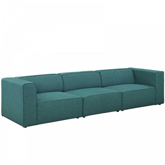 Mingle 3 Piece Upholstered Fabric Sectional Sofa Set, Teal