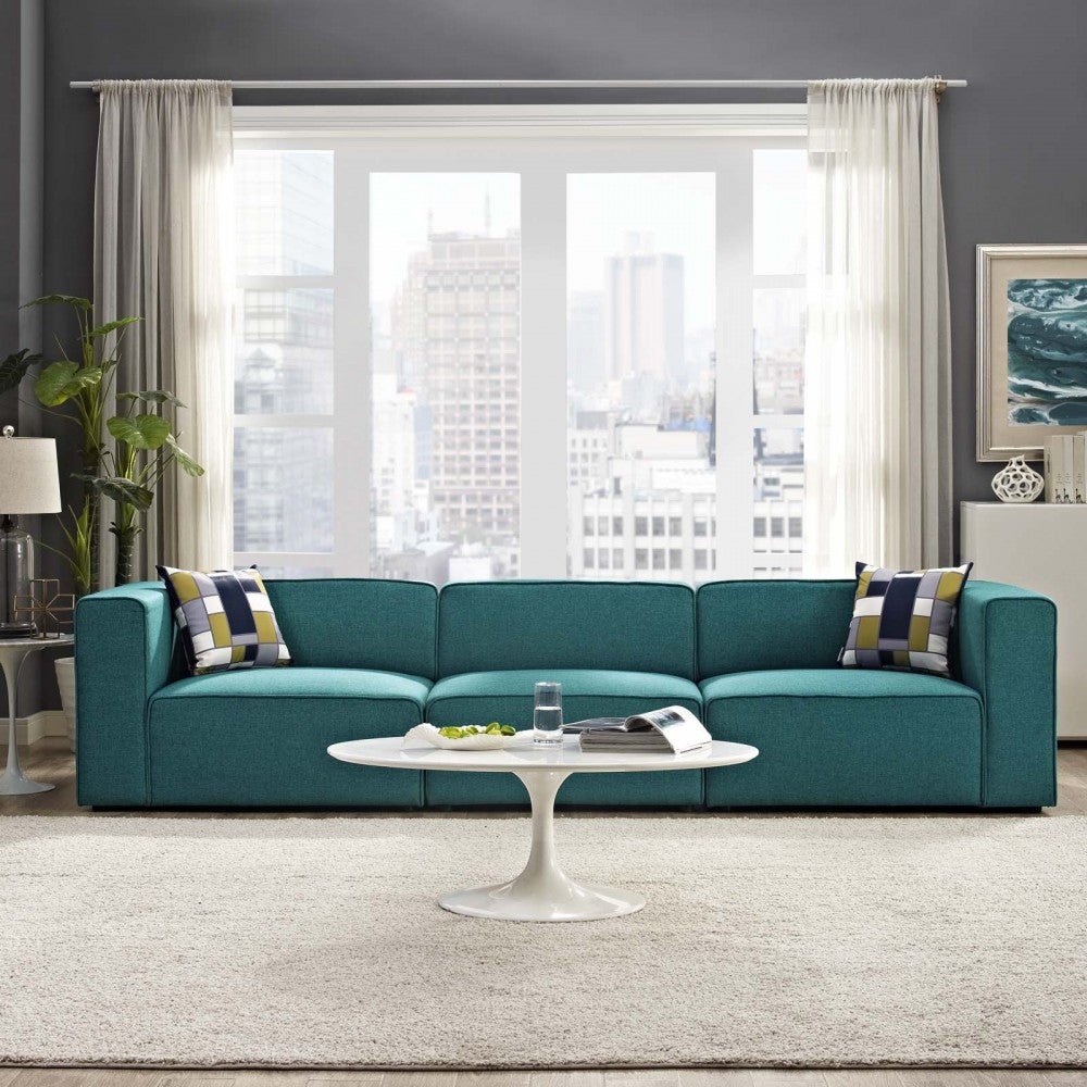 Mingle 3 Piece Upholstered Fabric Sectional Sofa Set, Teal