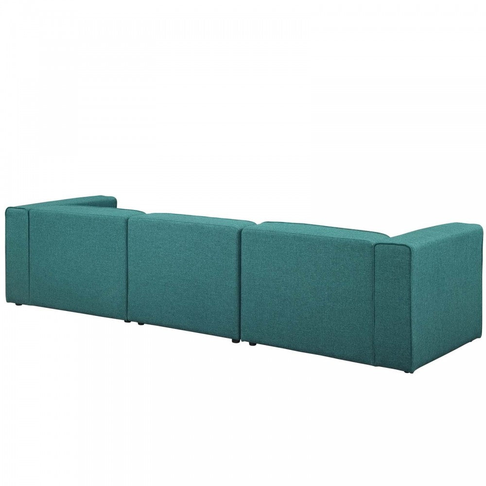 Mingle 3 Piece Upholstered Fabric Sectional Sofa Set, Teal