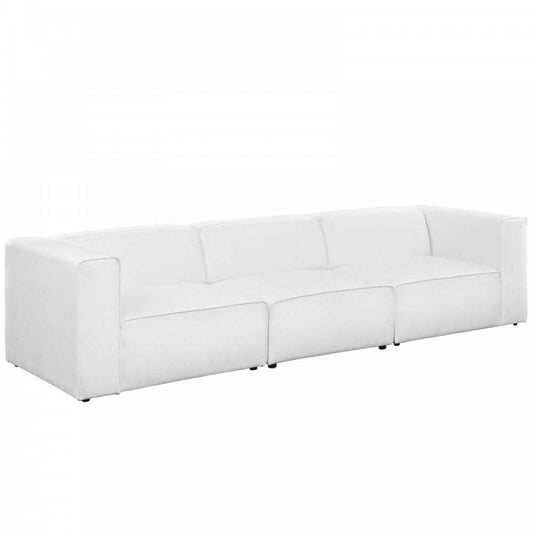 Mingle 3 Piece Upholstered Fabric Sectional Sofa Set, White