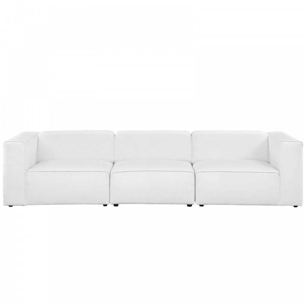 Mingle 3 Piece Upholstered Fabric Sectional Sofa Set, White