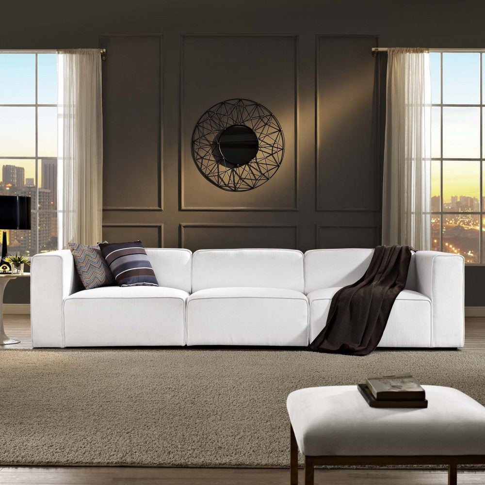 Mingle 3 Piece Upholstered Fabric Sectional Sofa Set, White