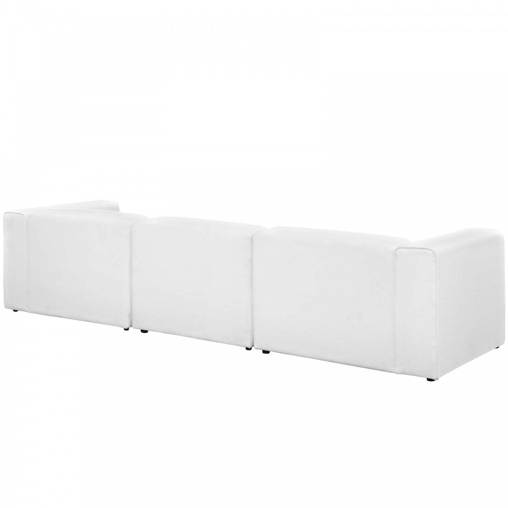 Mingle 3 Piece Upholstered Fabric Sectional Sofa Set, White