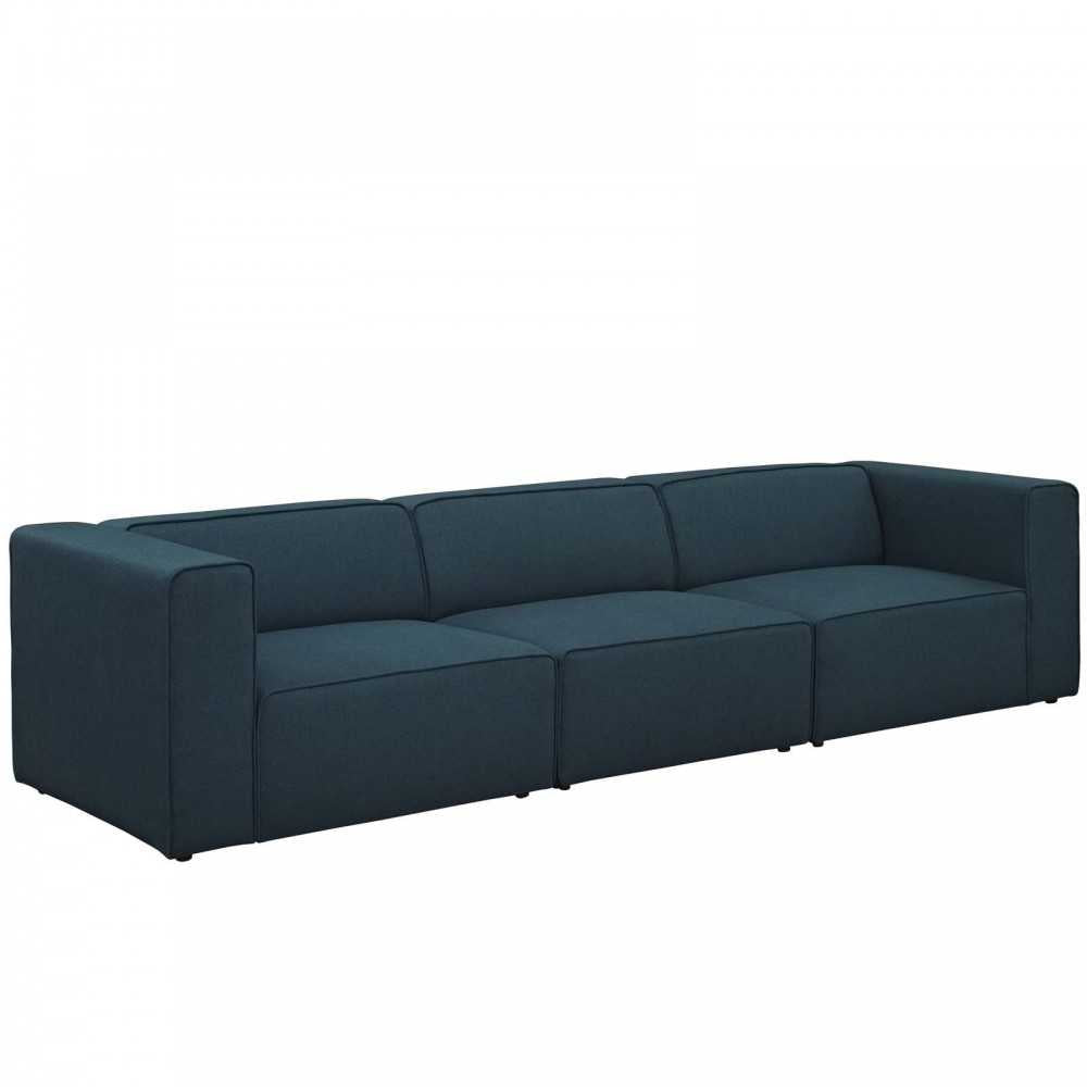 Mingle 3 Piece Upholstered Fabric Sectional Sofa Set, Blue