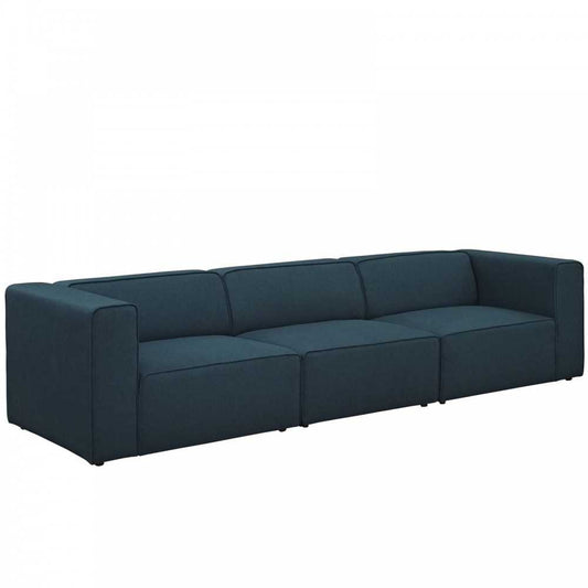 Mingle 3 Piece Upholstered Fabric Sectional Sofa Set, Blue