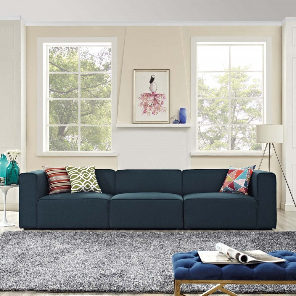 Mingle 3 Piece Upholstered Fabric Sectional Sofa Set, Blue