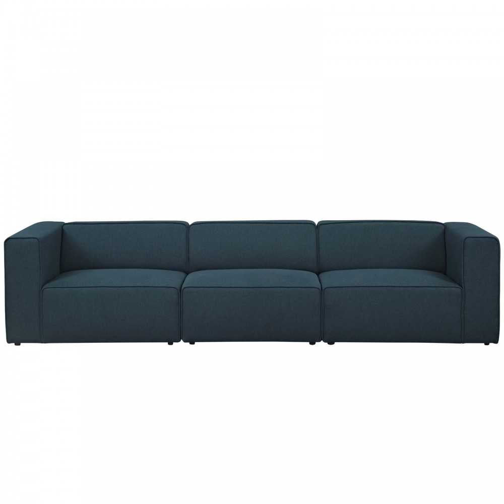 Mingle 3 Piece Upholstered Fabric Sectional Sofa Set, Blue