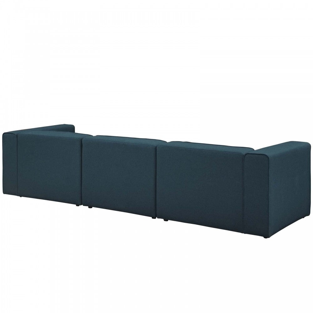 Mingle 3 Piece Upholstered Fabric Sectional Sofa Set, Blue