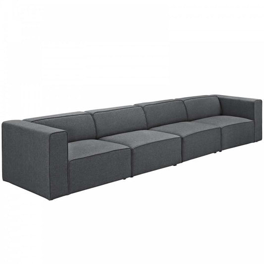 Mingle 4 Piece Upholstered Fabric Sectional Sofa Set, Gray, EEI-2829-GRY