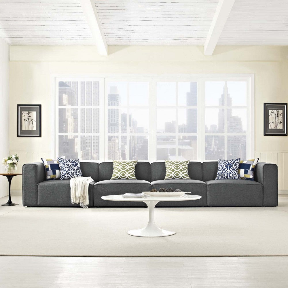 Mingle 4 Piece Upholstered Fabric Sectional Sofa Set, Gray, EEI-2829-GRY