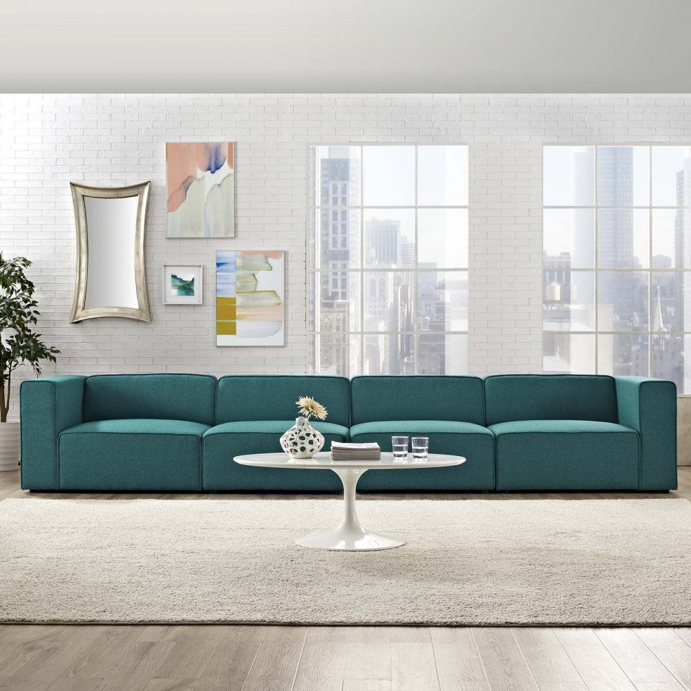 Mingle 4 Piece Upholstered Fabric Sectional Sofa Set, Teal, EEI-2829-TEA