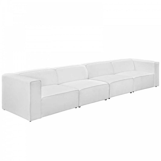 Mingle 4 Piece Upholstered Fabric Sectional Sofa Set, White, EEI-2829-WHI