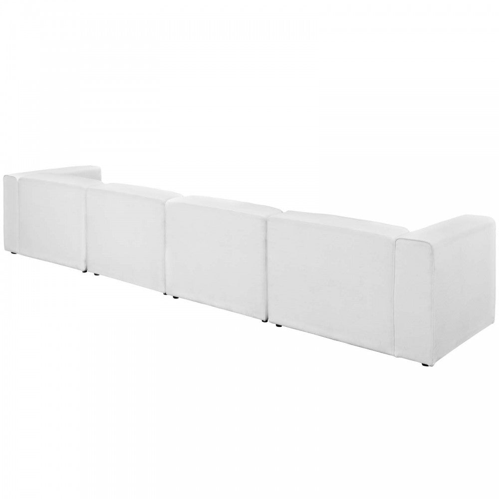 Mingle 4 Piece Upholstered Fabric Sectional Sofa Set, White, EEI-2829-WHI