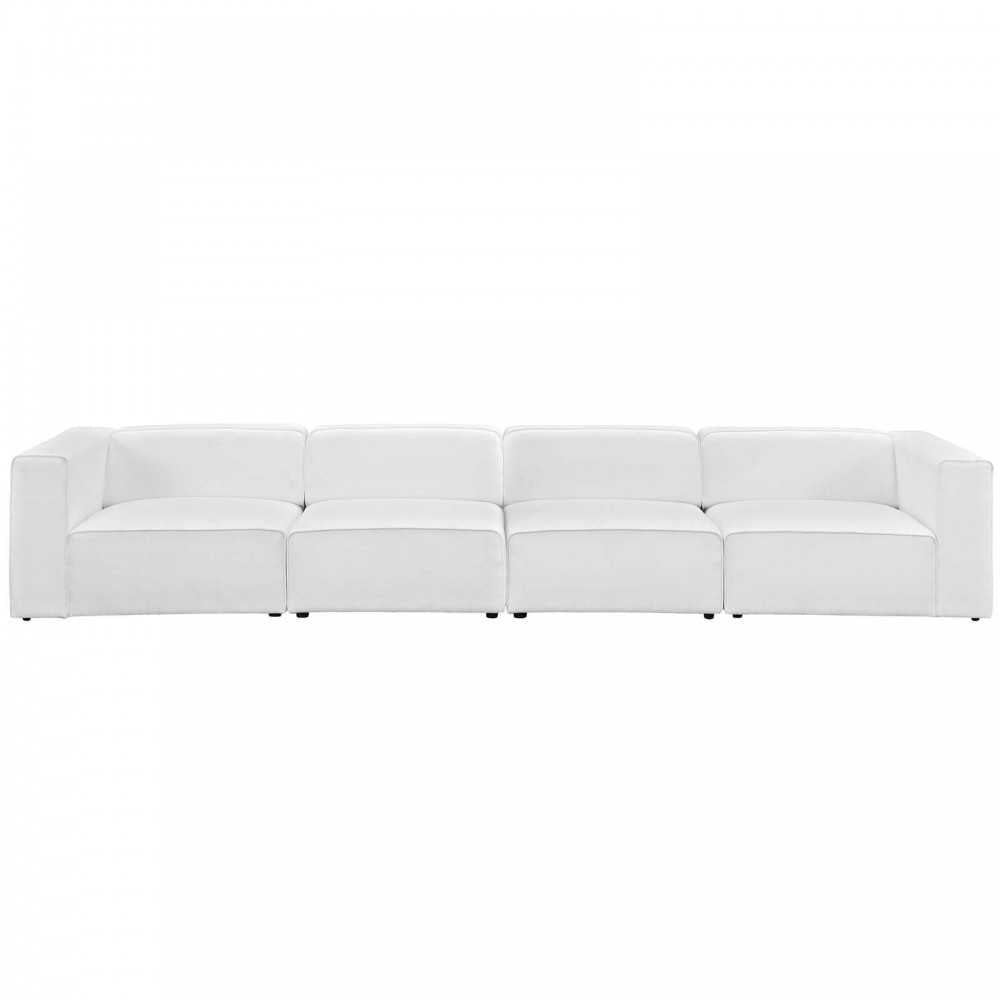 Mingle 4 Piece Upholstered Fabric Sectional Sofa Set, White, EEI-2829-WHI